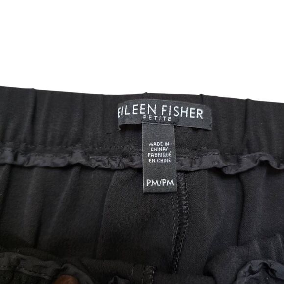 Eileen Fisher Ankle Pants Women's PM Black Silk Tapered Elastic Waist Casual - Picture 4 of 6